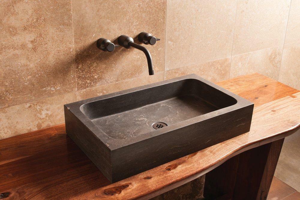 26 X 15 In. Rectangular Vessel Mount Bathroom Sink In Antique Grey Limestone Bathroom Sinks Antique Grey Limestone