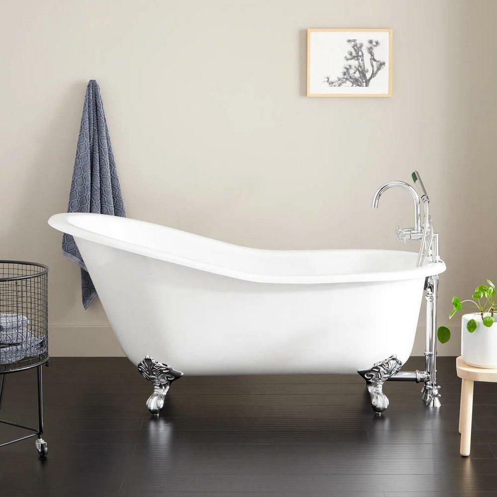 61 X 30 In. Freestanding Bathtub With End Drain In White And Brushed Nickel Clawfoot Bathtubs & Showers