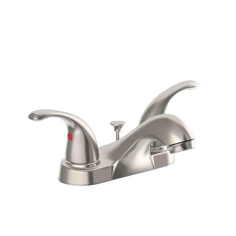 Two Handle Bathroom Sink Faucet With Metal Pop-Up Drain Assembly In Brushed Nickel Bathroom Faucets Brushed Nickel