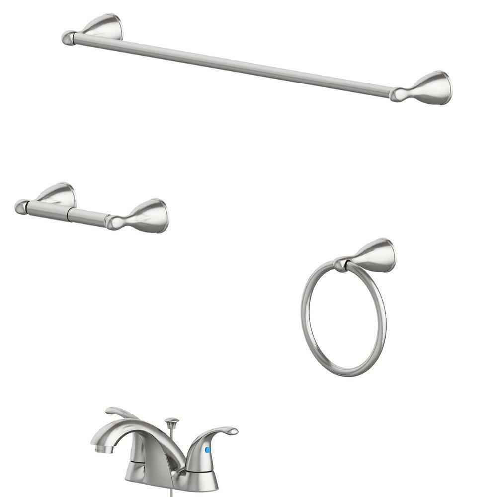 Two Handle Centerset Bathroom Sink Faucet With Bathroom Accessories In Brushed Nickel Bathroom Faucets Brushed Nickel