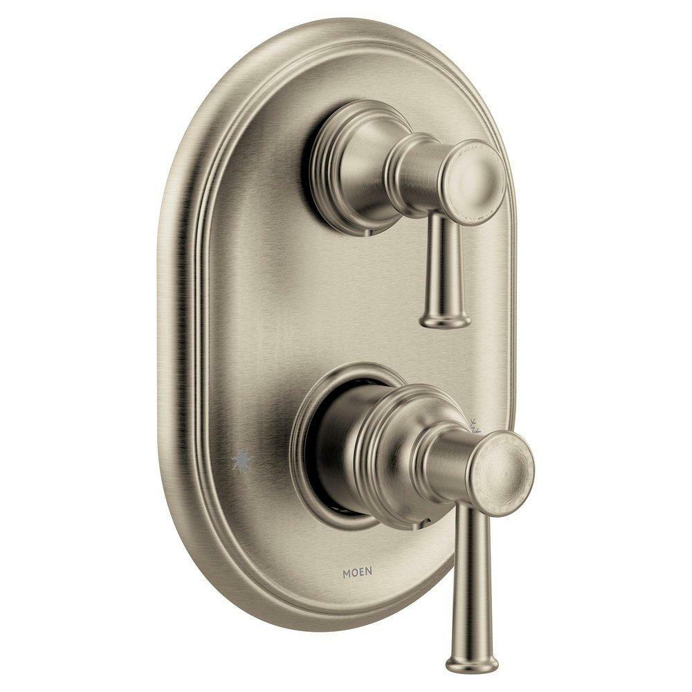 Two Handle Pressure Balancing Valve Trim With Integrated Diverter In Brushed Nickel Bathroom Faucets Brushed Nickel