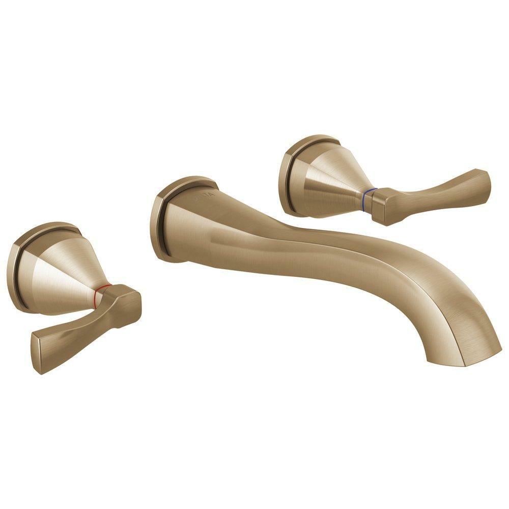 Two Handle Wall Mount Widespread Bathroom Sink Faucet In Brilliance® Champagne Bronze Bathroom Faucets Brilliance Champagne Bronze